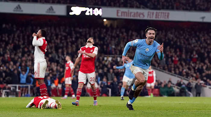 Jack Grealish after scoring vs. Arsenal.